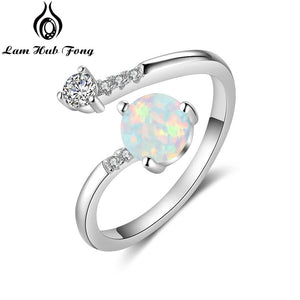Round Blue Opal Rings for Women Cubic Zirconia Adjustable Wrap Ring Wedding Jewelry