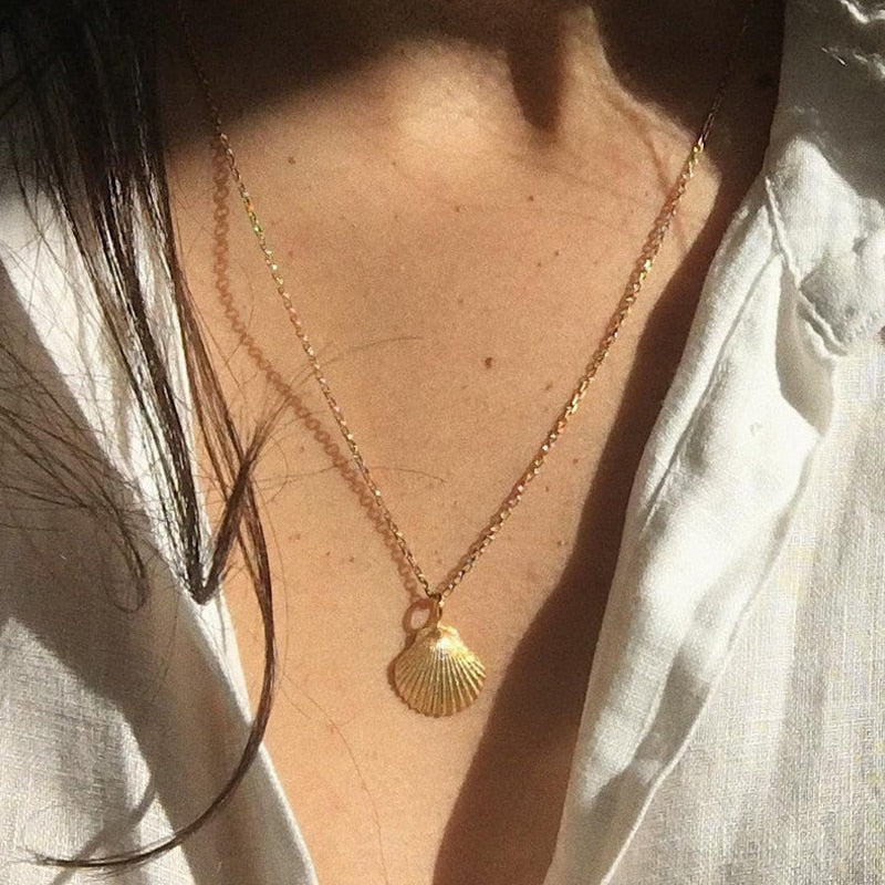 Scallop Shell Necklace For Women Girls Dainty Gold Chain Ketting Necklaces Pendents BFF Jewelry Long Statement Collares Mujer