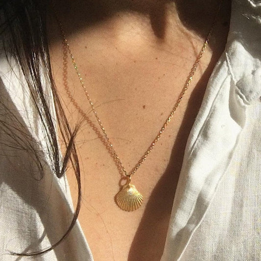 Scallop Shell Necklace For Women Girls Dainty Gold Chain Ketting Necklaces Pendents BFF Jewelry Long Statement Collares Mujer