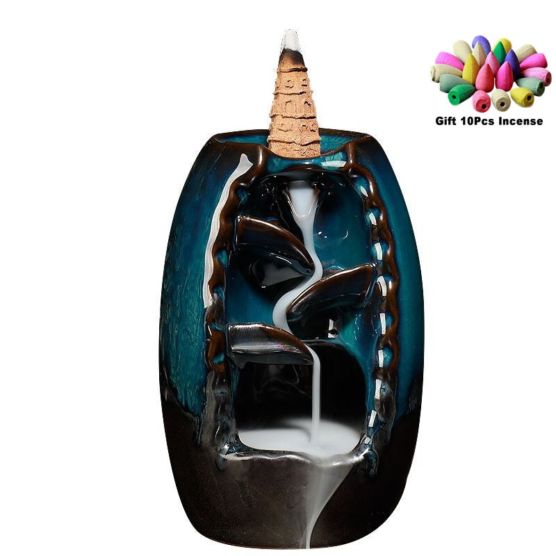 As Seen on TV- TRACI K BEAUTY ZEN Waterfall Incense Burners Pick Yours Ceramic Incense Holder, 10- 20 pcs Mixed Incense Cones (Burner Size L and Size M)