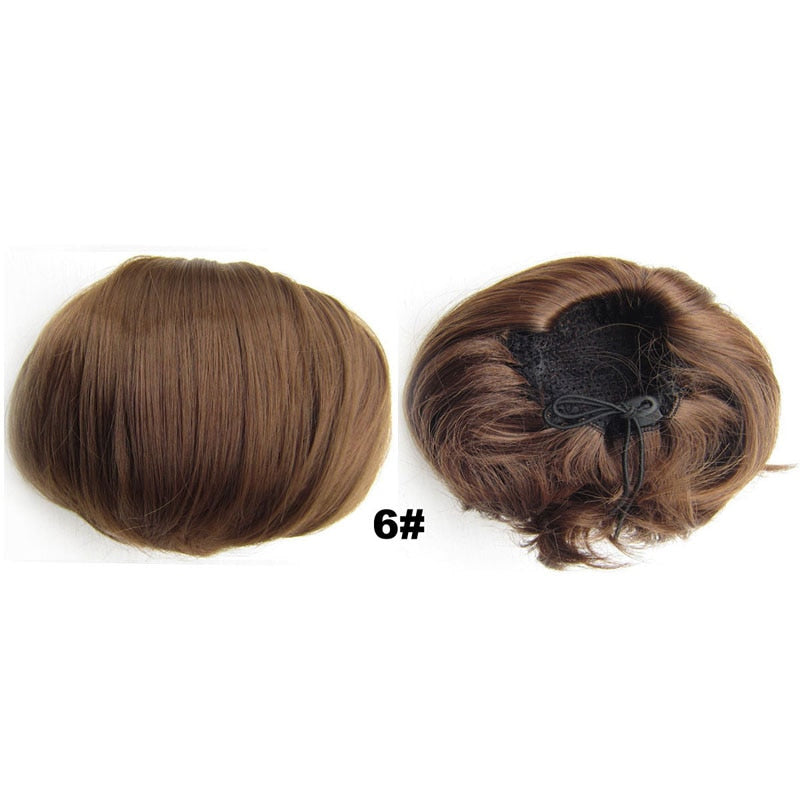 Audrey Hepburn Traci K Beauty Synthetic Straight Hair Bun Donut Drawstring Chignon Clip on Cover Updos Women's Hairpiece