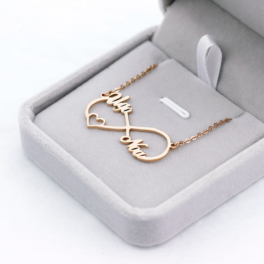 Gold Color Personalized Infinity Name Necklace With Heart Custom Couple Name Pendants Stainless Steel Jewelry Best Friend Gifts