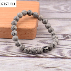 Cylinder Hematite Bracelets For Men Classic Nature Stone Beads Bracelets & Bangles Homme Yoga Jewelry UNISEX