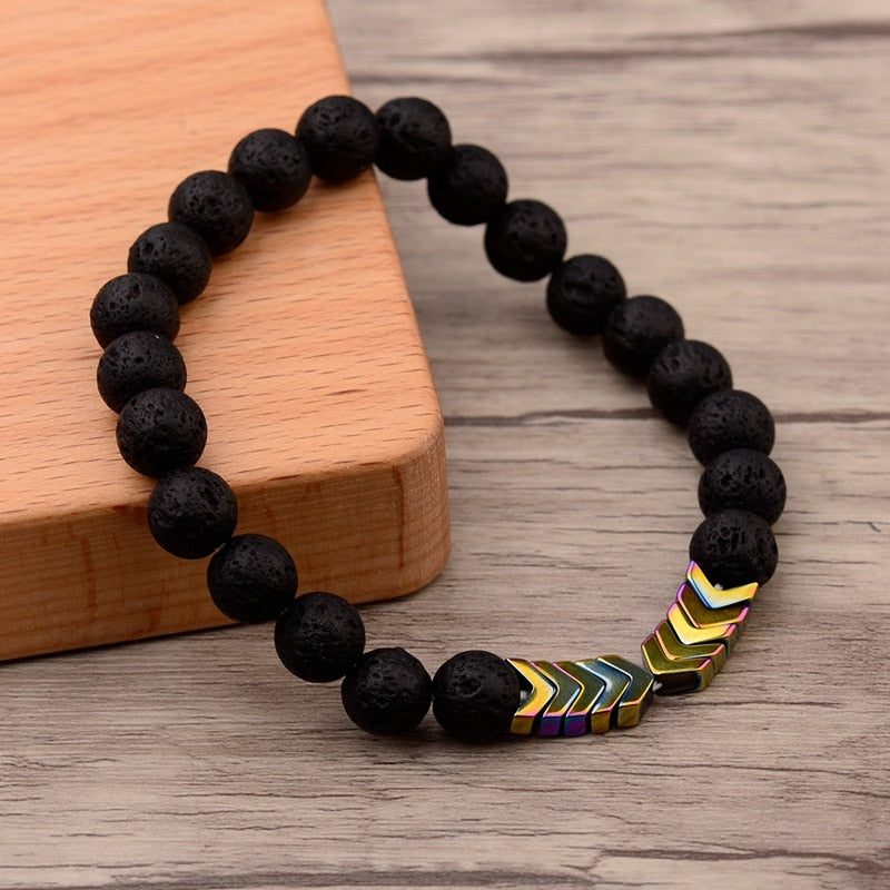 New Volcanic Lava Stone Essential Oil Diffuser Stone Bracelet Men Colorful Arrow Healing Balance Yoga For Women