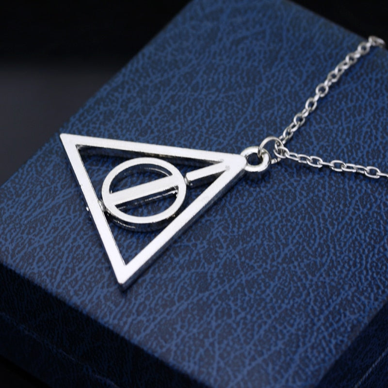 Fashion Long Necklaces Deathly Hallows Pendant Necklace Triangle Rotatable intermediate Resurrection Stone Necklaces