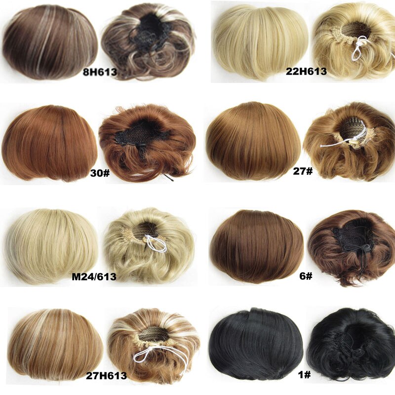 Audrey Hepburn Traci K Beauty Synthetic Straight Hair Bun Donut Drawstring Chignon Clip on Cover Updos Women's Hairpiece