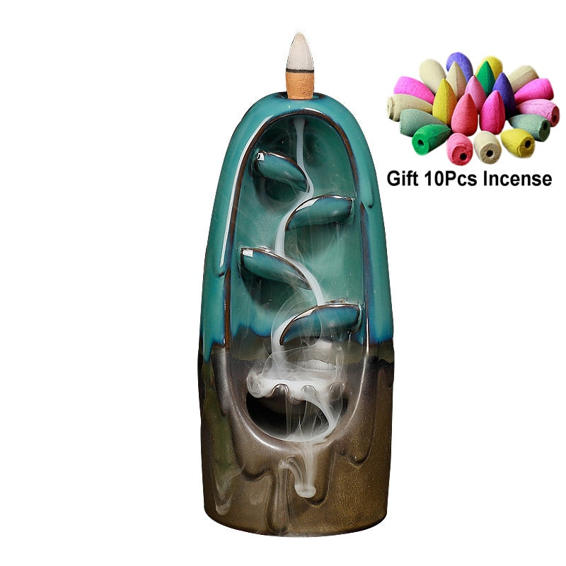 As Seen on TV- TRACI K BEAUTY ZEN Waterfall Incense Burners Pick Yours Ceramic Incense Holder, 10- 20 pcs Mixed Incense Cones (Burner Size L and Size M)