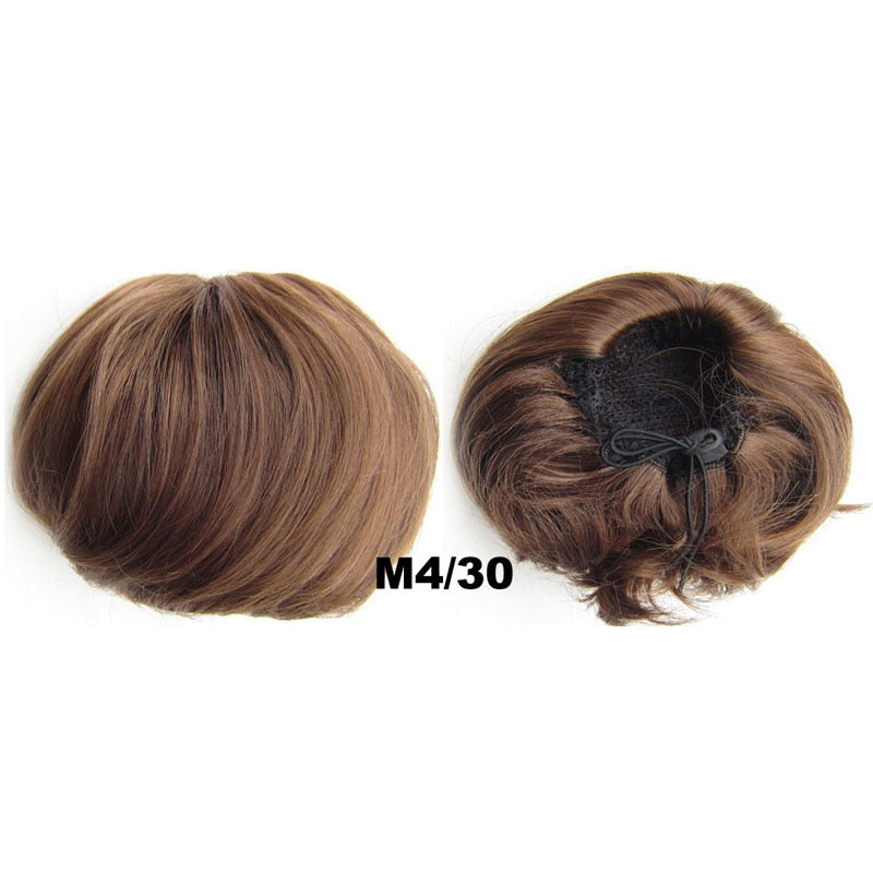 Audrey Hepburn Traci K Beauty Synthetic Straight Hair Bun Donut Drawstring Chignon Clip on Cover Updos Women's Hairpiece