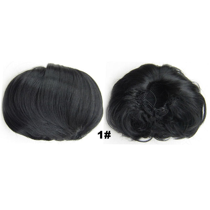 Audrey Hepburn Traci K Beauty Synthetic Straight Hair Bun Donut Drawstring Chignon Clip on Cover Updos Women's Hairpiece