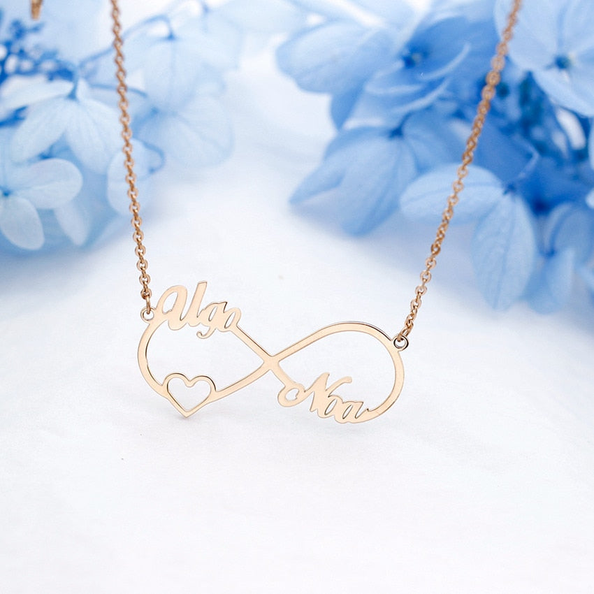 Gold Color Personalized Infinity Name Necklace With Heart Custom Couple Name Pendants Stainless Steel Jewelry Best Friend Gifts