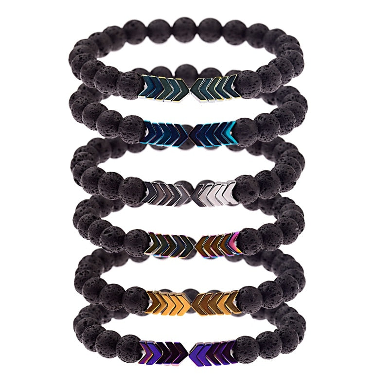 New Volcanic Lava Stone Essential Oil Diffuser Stone Bracelet Men Colorful Arrow Healing Balance Yoga For Women