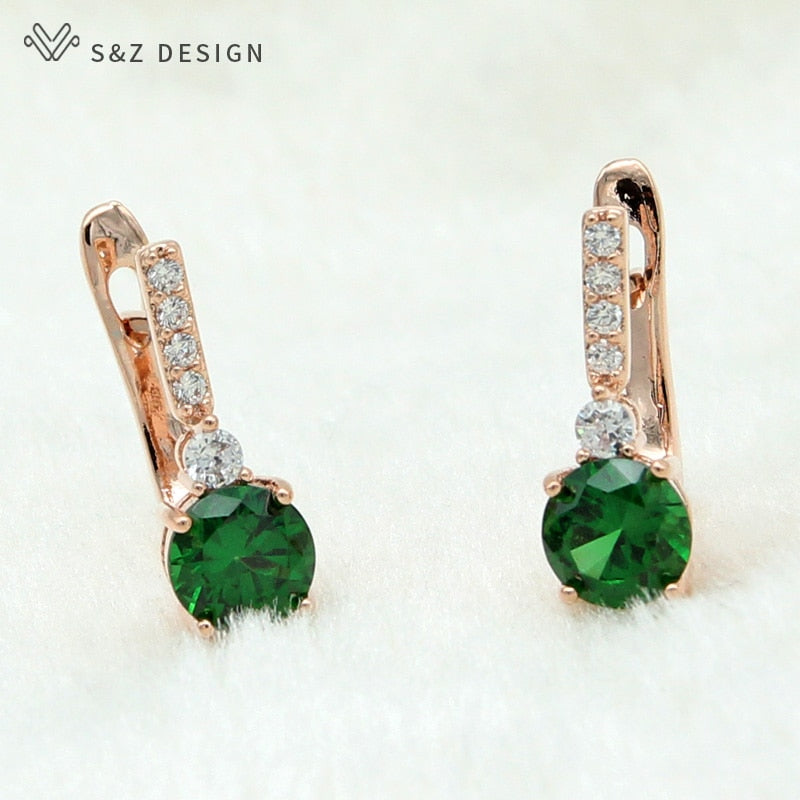 S&Z Round Micro Wax Inlay Cubic Zirconia Dangle Earrings 585 Rose Gold