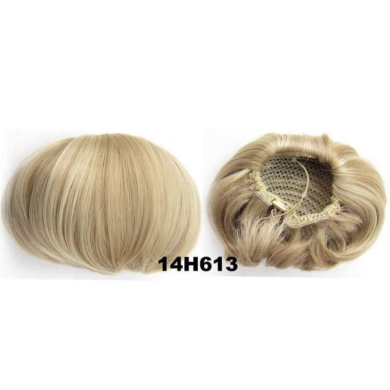 Audrey Hepburn Traci K Beauty Synthetic Straight Hair Bun Donut Drawstring Chignon Clip on Cover Updos Women's Hairpiece