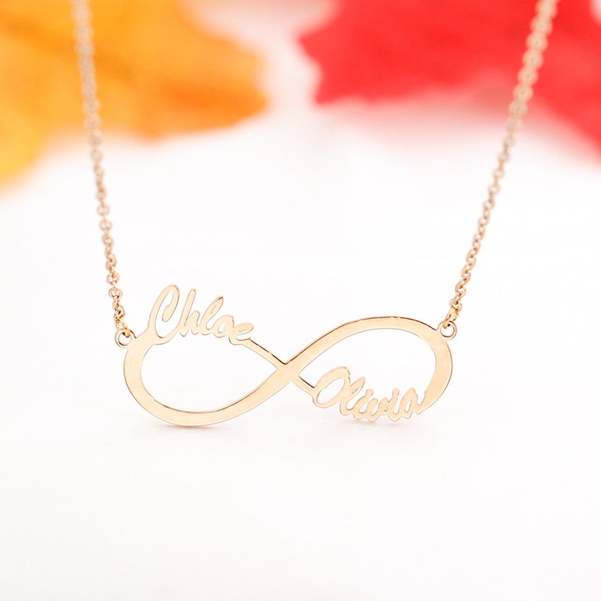 Gold Color Personalized Infinity Name Necklace With Heart Custom Couple Name Pendants Stainless Steel Jewelry Best Friend Gifts