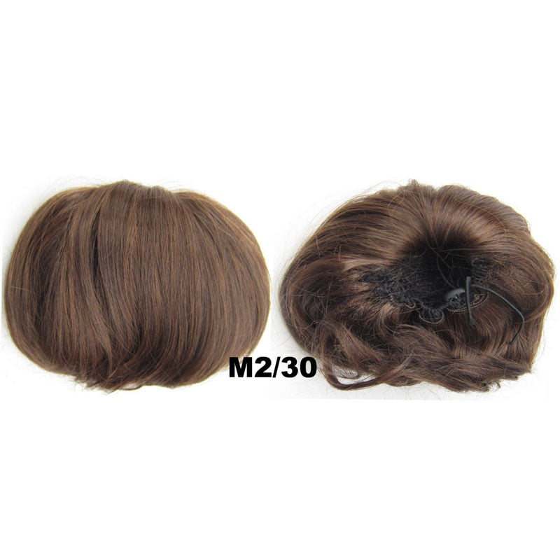 Audrey Hepburn Traci K Beauty Synthetic Straight Hair Bun Donut Drawstring Chignon Clip on Cover Updos Women's Hairpiece