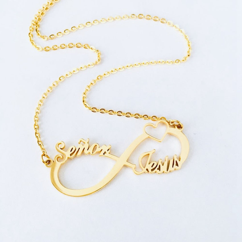 Gold Color Personalized Infinity Name Necklace With Heart Custom Couple Name Pendants Stainless Steel Jewelry Best Friend Gifts