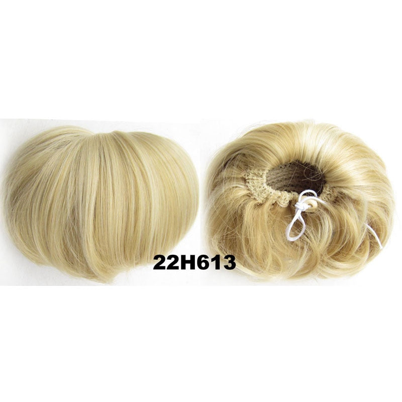Audrey Hepburn Traci K Beauty Synthetic Straight Hair Bun Donut Drawstring Chignon Clip on Cover Updos Women's Hairpiece