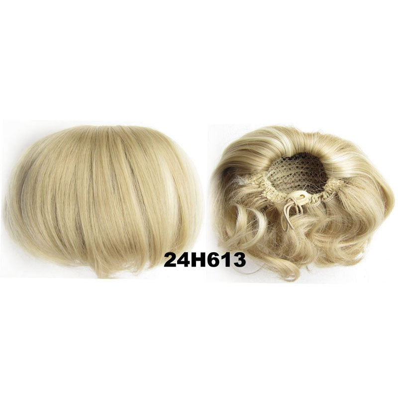 Audrey Hepburn Traci K Beauty Synthetic Straight Hair Bun Donut Drawstring Chignon Clip on Cover Updos Women's Hairpiece
