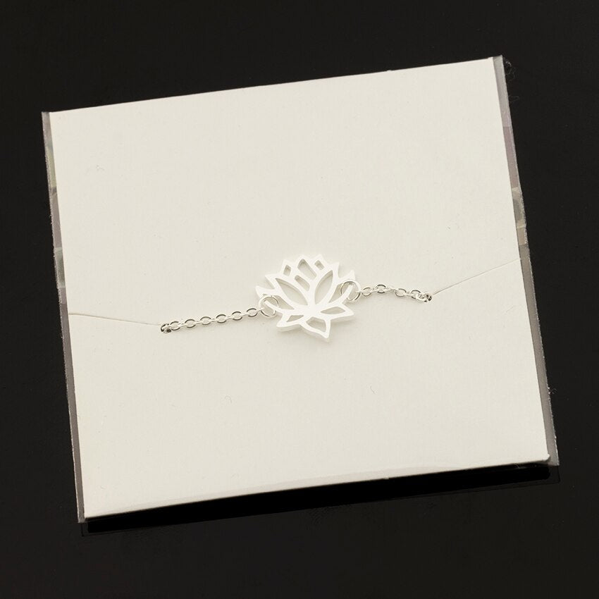 Stainless Steel Gold Charm Healing Lucky Lotus Flower Bracelets For Women Boho Jewellery Delicate Chain Yoga Bracelet
