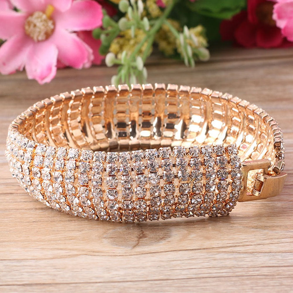 1 Pcs Crystal Rhinestone Jewelry Gold/Silver Color Bracelet Chain Women Pageant Bridesmaid Wedding Party Hot Sale Gift Crystal Bracelet
