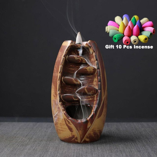As Seen on TV- TRACI K BEAUTY ZEN Waterfall Incense Burners Pick Yours Ceramic Incense Holder, 10- 20 pcs Mixed Incense Cones (Burner Size L and Size M)