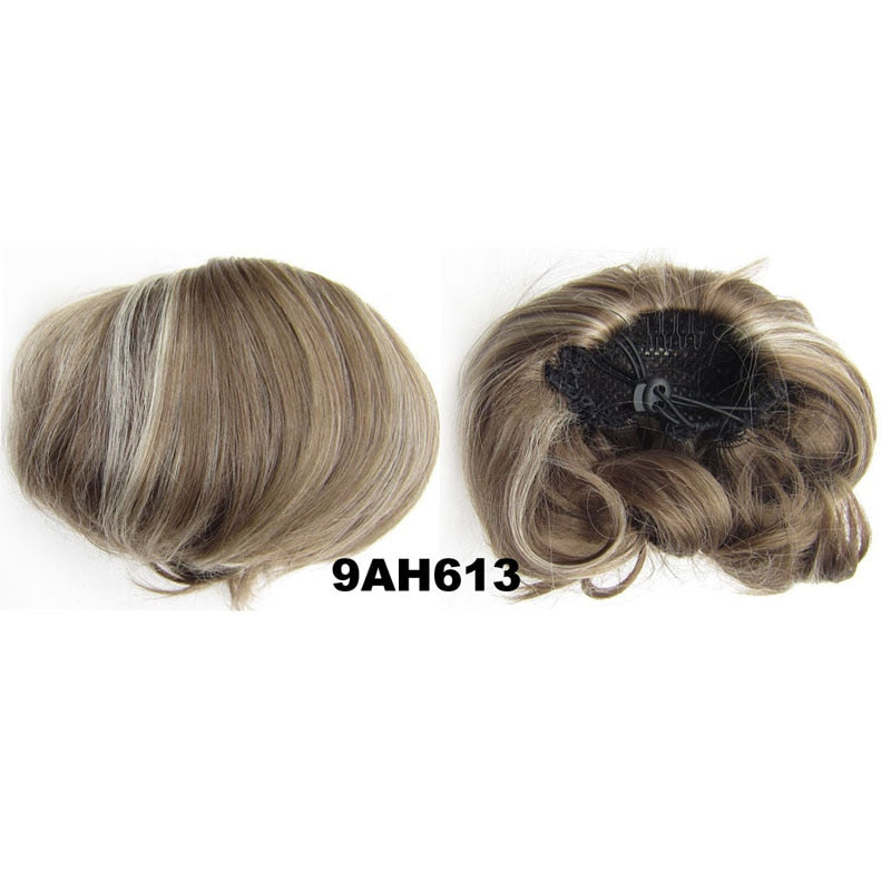 Audrey Hepburn Traci K Beauty Synthetic Straight Hair Bun Donut Drawstring Chignon Clip on Cover Updos Women's Hairpiece