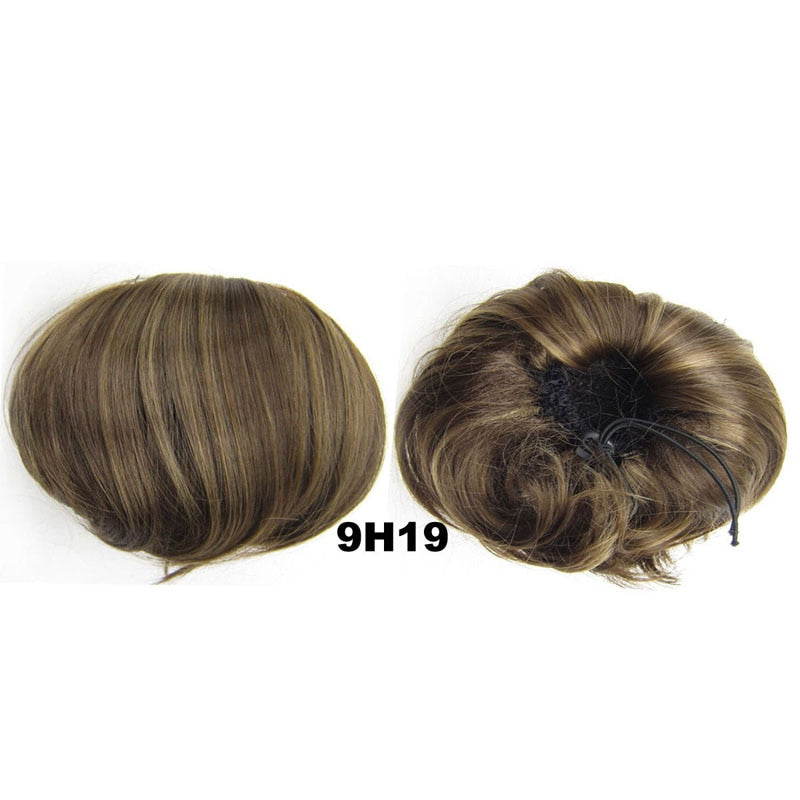 Audrey Hepburn Traci K Beauty Synthetic Straight Hair Bun Donut Drawstring Chignon Clip on Cover Updos Women's Hairpiece