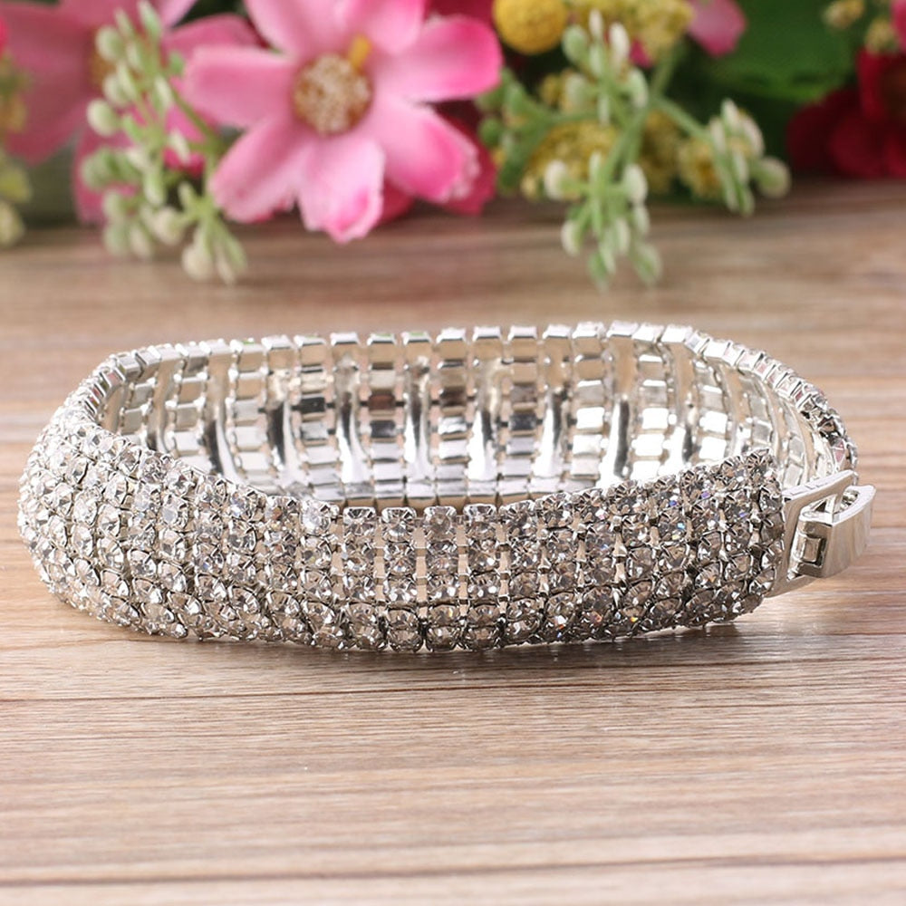 1 Pcs Crystal Rhinestone Jewelry Gold/Silver Color Bracelet Chain Women Pageant Bridesmaid Wedding Party Hot Sale Gift Crystal Bracelet