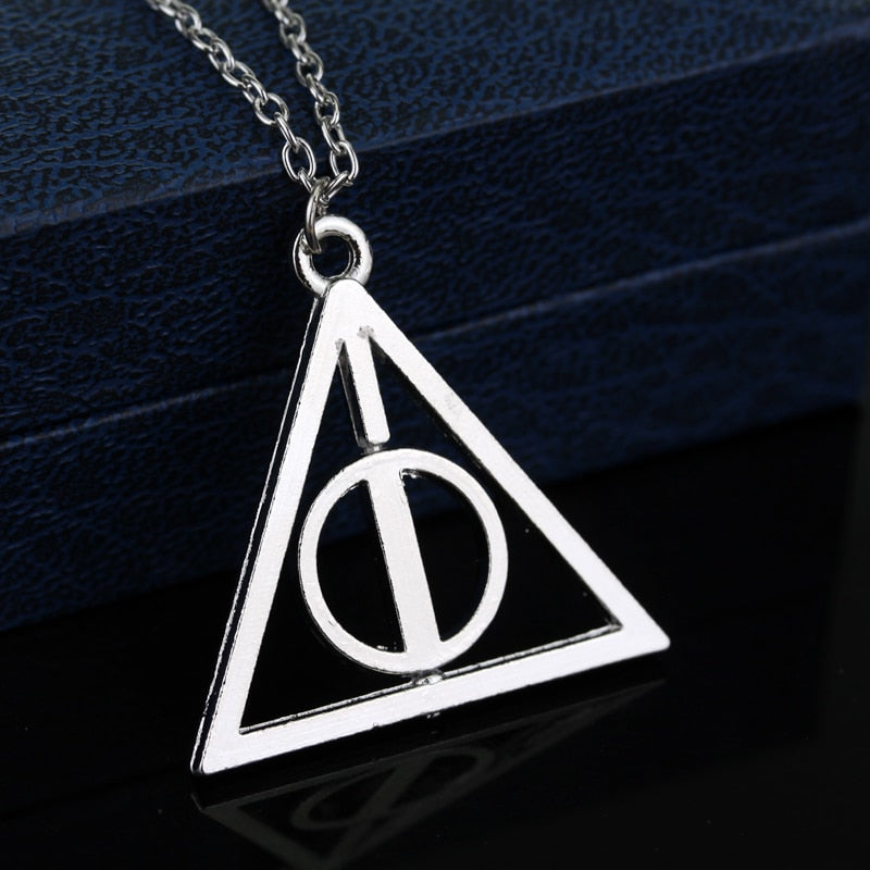 Fashion Long Necklaces Deathly Hallows Pendant Necklace Triangle Rotatable intermediate Resurrection Stone Necklaces