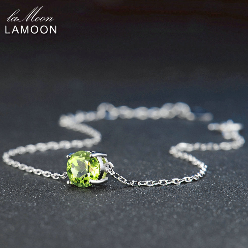 7mm Natural Round Cut Peridot 925 Sterling Silver Jewelry  Chain Charm Bracelet