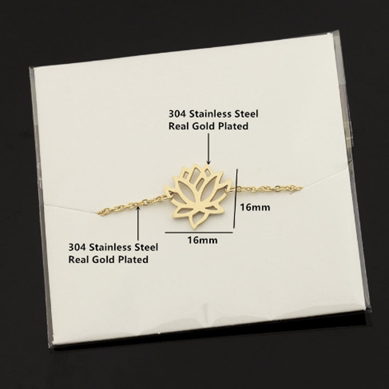 Stainless Steel Gold Charm Healing Lucky Lotus Flower Bracelets For Women Boho Jewellery Delicate Chain Yoga Bracelet