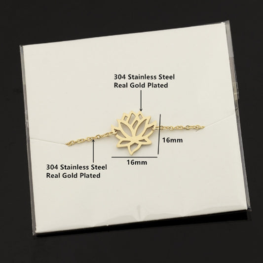 Stainless Steel Gold Charm Healing Lucky Lotus Flower Bracelets For Women Boho Jewellery Delicate Chain Yoga Bracelet