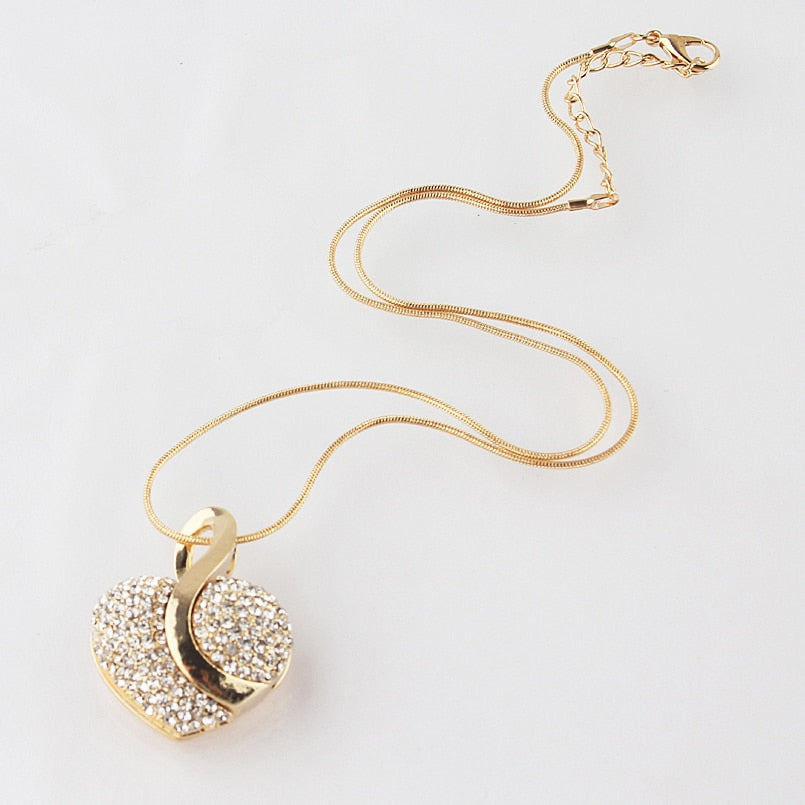 Fashion Jewelry Luxury Gold-color Romantic Austrian Crystal heart shape Chain Necklace Earrings Jewelry Sets
