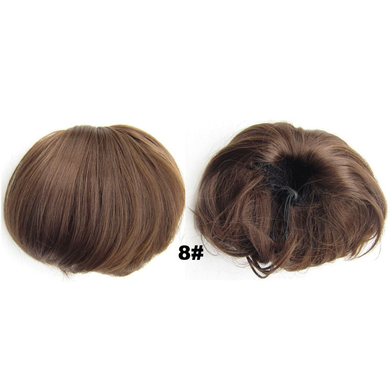 Audrey Hepburn Traci K Beauty Synthetic Straight Hair Bun Donut Drawstring Chignon Clip on Cover Updos Women's Hairpiece