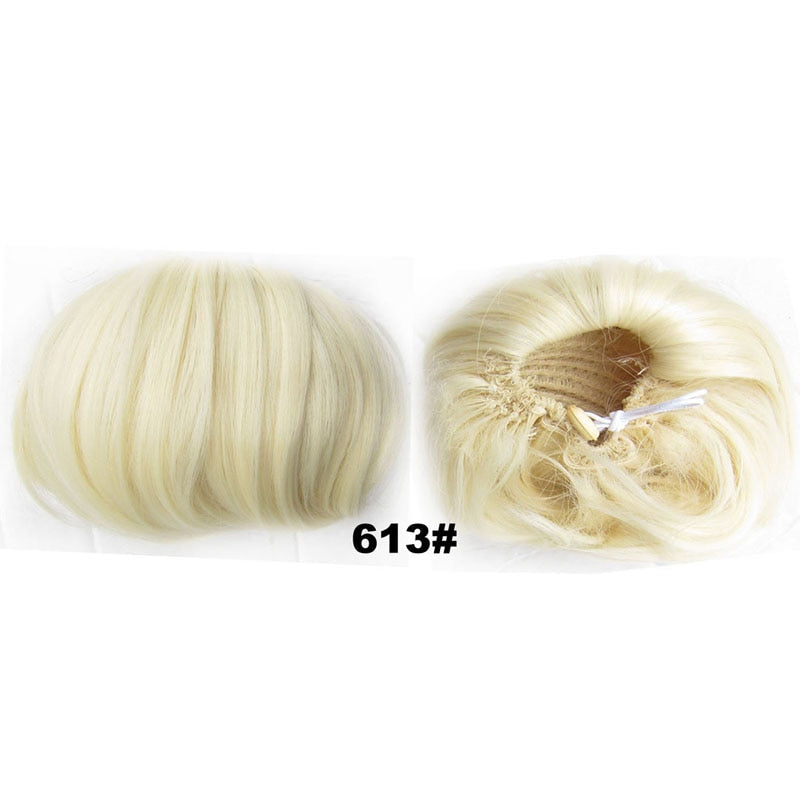 Audrey Hepburn Traci K Beauty Synthetic Straight Hair Bun Donut Drawstring Chignon Clip on Cover Updos Women's Hairpiece