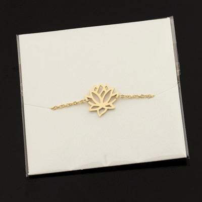 Stainless Steel Gold Charm Healing Lucky Lotus Flower Bracelets For Women Boho Jewellery Delicate Chain Yoga Bracelet