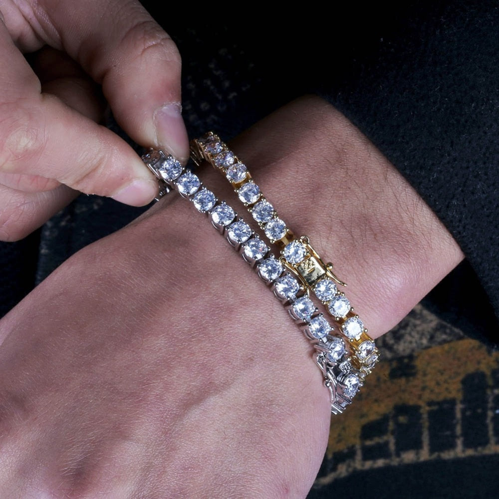 3mm-6mm Mens/Women  AAA+  Tennis Bracelet Hip Hop Jewelry Iced Out 1 Row Gold CZ Charms Bracelet For Gifts