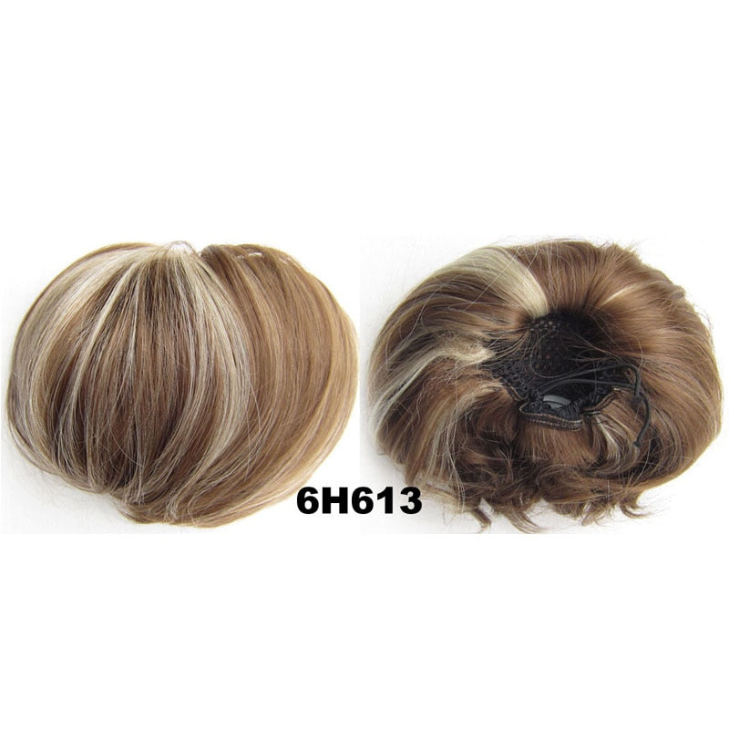 Audrey Hepburn Traci K Beauty Synthetic Straight Hair Bun Donut Drawstring Chignon Clip on Cover Updos Women's Hairpiece