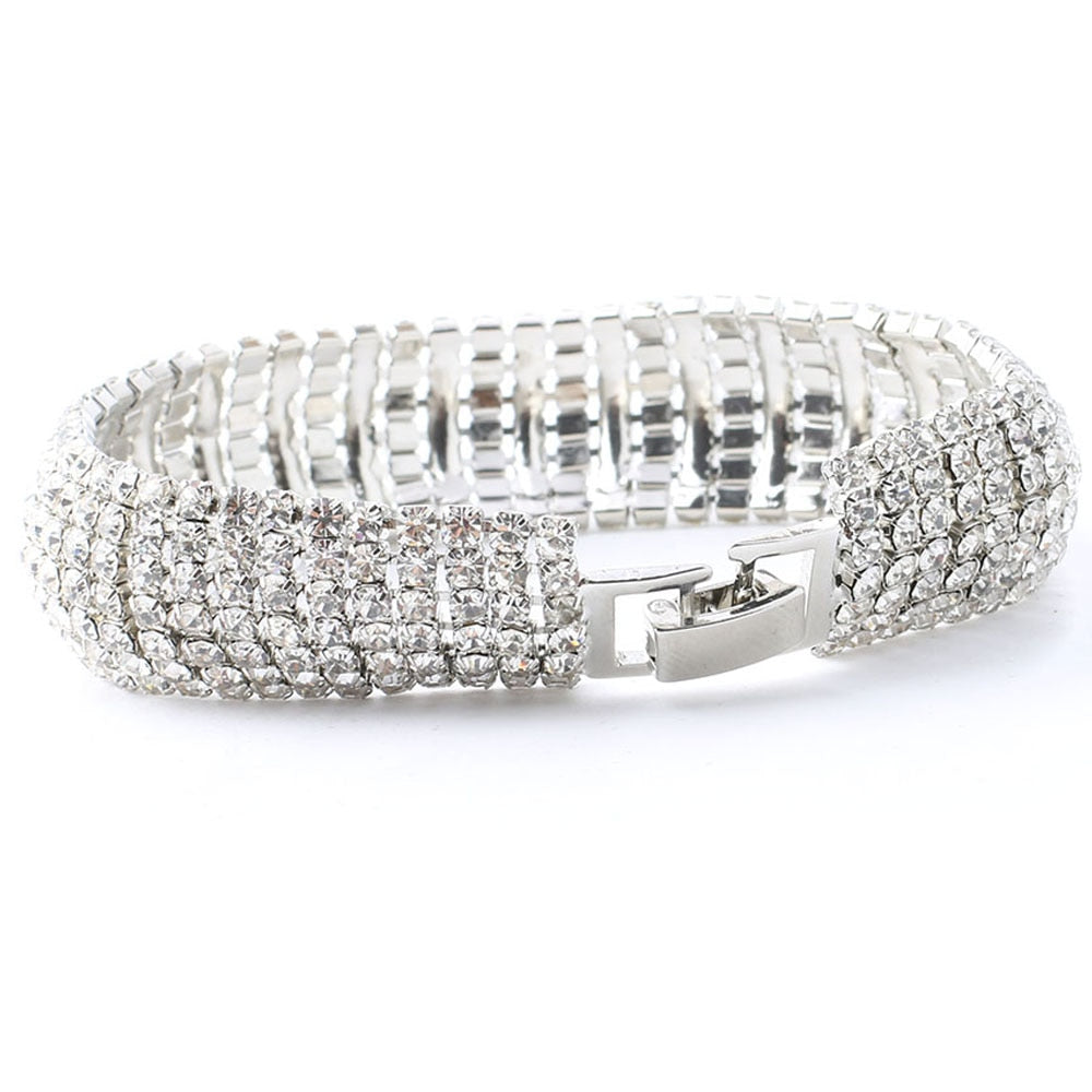 1 Pcs Crystal Rhinestone Jewelry Gold/Silver Color Bracelet Chain Women Pageant Bridesmaid Wedding Party Hot Sale Gift Crystal Bracelet