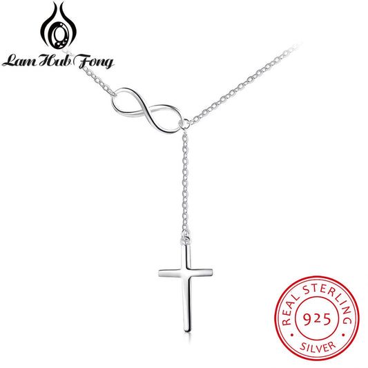 Cross & Infinity Solid 925 Sterling Silver Pendant Necklace Women Fine Jewelry