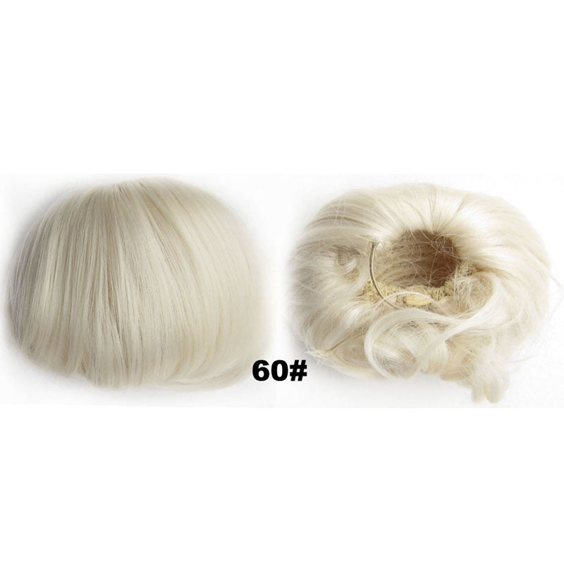Audrey Hepburn Traci K Beauty Synthetic Straight Hair Bun Donut Drawstring Chignon Clip on Cover Updos Women's Hairpiece