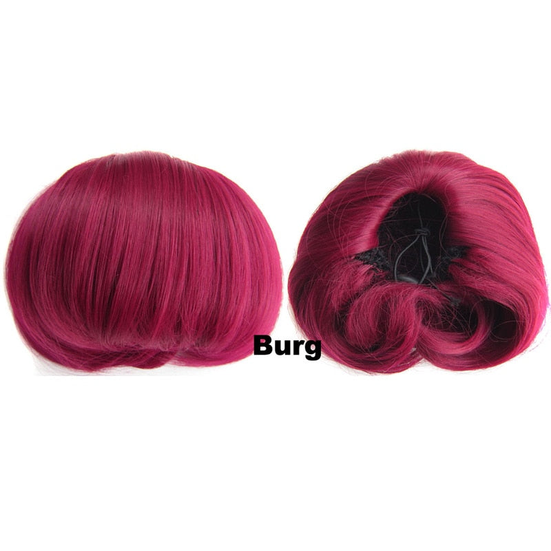 Audrey Hepburn Traci K Beauty Synthetic Straight Hair Bun Donut Drawstring Chignon Clip on Cover Updos Women's Hairpiece