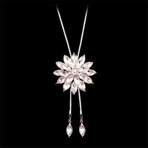 Snowflake Long Necklace Sweater Chain Fashion Fine Metal Chain Crystal Rhinestone Flower Pendant Necklaces Adjusted