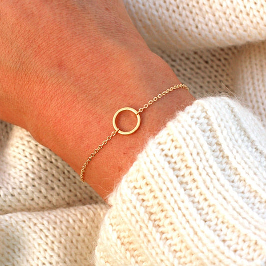Vintage Round Circle Bracelets For Women Petite Circle Of Life Charm Bracelet Minimalist Karma Geometric Jewelry Friendship Gift
