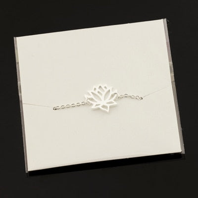 Stainless Steel Gold Charm Healing Lucky Lotus Flower Bracelets For Women Boho Jewellery Delicate Chain Yoga Bracelet