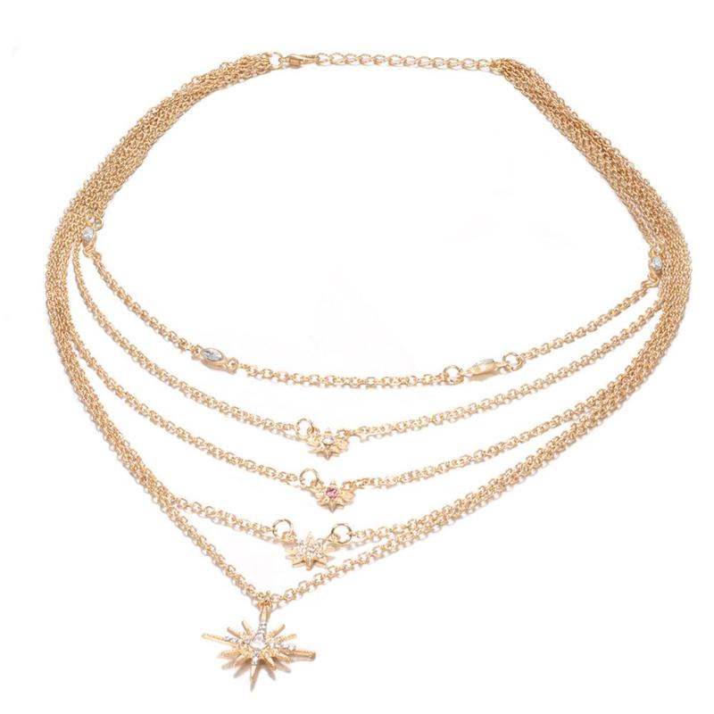Fashion Simple Rhinestone Stars New Years Pendant Clavicle Chain Elegant Casual Women Multilayer Necklace Adjustable Jewelry Gifts цепь