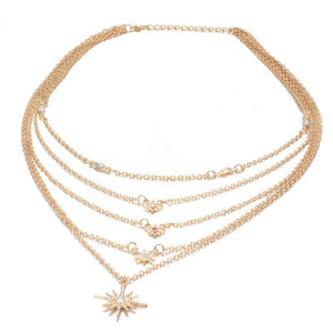 Fashion Simple Rhinestone Stars New Years Pendant Clavicle Chain Elegant Casual Women Multilayer Necklace Adjustable Jewelry Gifts цепь