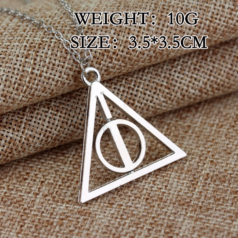 Fashion Long Necklaces Deathly Hallows Pendant Necklace Triangle Rotatable intermediate Resurrection Stone Necklaces