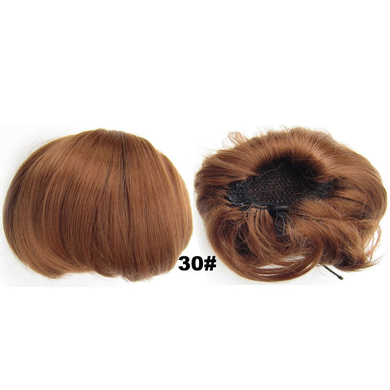 Audrey Hepburn Traci K Beauty Synthetic Straight Hair Bun Donut Drawstring Chignon Clip on Cover Updos Women's Hairpiece