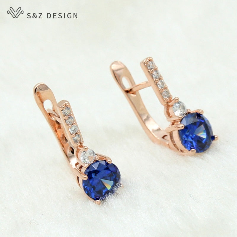 S&Z Round Micro Wax Inlay Cubic Zirconia Dangle Earrings 585 Rose Gold
